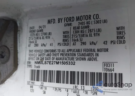 2021 Ford Transit Connect Xl from USA, damaged, VIN NM0LS7E27M1505332